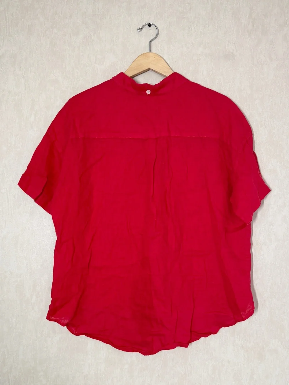 Alex Mill Women’s Wash & Go 100% Linen Utility Shirt Shortsleeve in Red XL